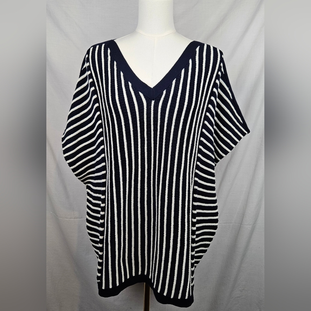 NWT Talbots Blue/white Kimono Sz M Sleeve Knit Blouse‎ Oversized Lagenlook Boho
